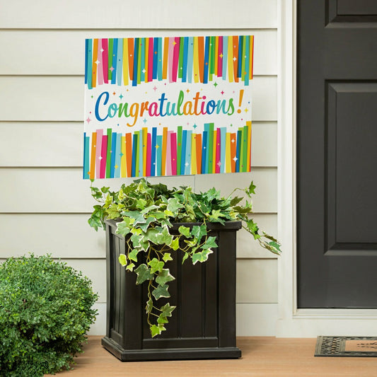 Plow & Hearth This Calls For Cake Yard Sign with H-Stake, "Congratulations!", 24"x18