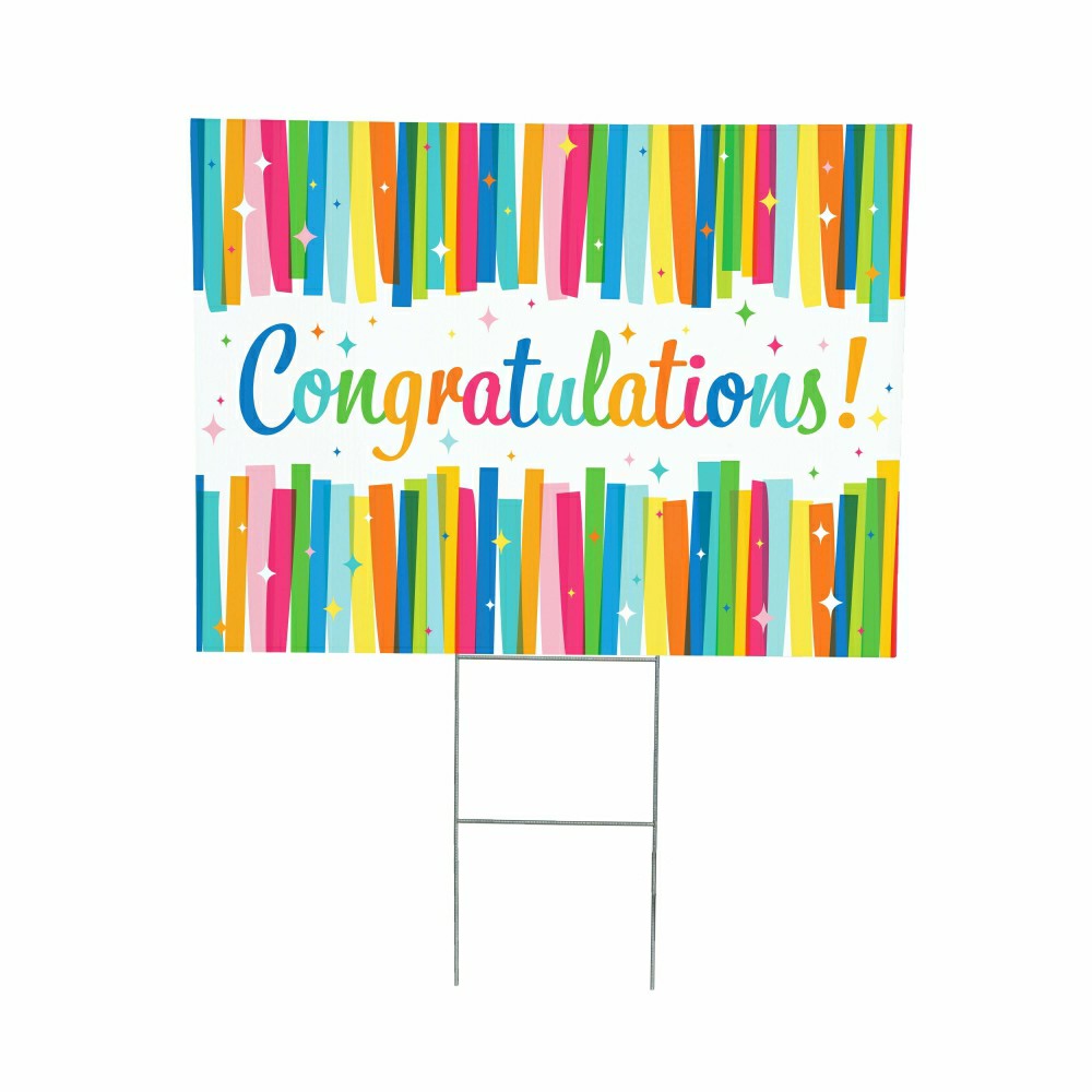 Plow & Hearth This Calls For Cake Yard Sign with H-Stake, "Congratulations!", 24"x18