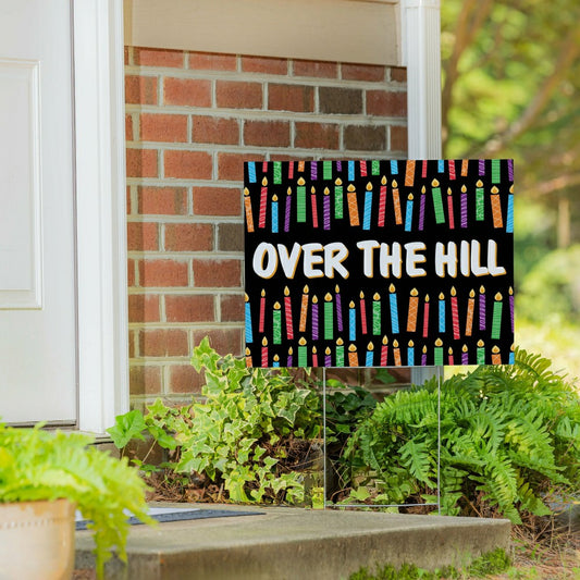 Plow & Hearth This Calls For Cake Yard Sign with H-Stake, "Over The Hill", 24"x18"
