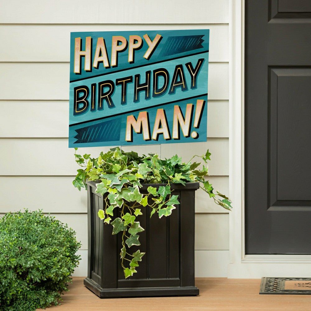 Plow & Hearth This Calls For Cake Yard Sign with H-Stake, "Happy Birthday Man!", 24"