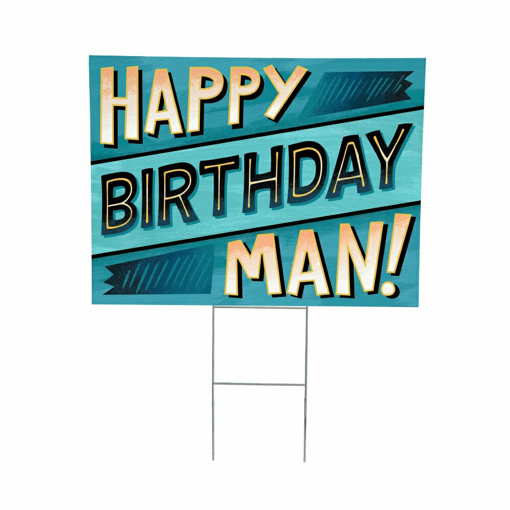 Plow & Hearth This Calls For Cake Yard Sign with H-Stake, "Happy Birthday Man!", 24"