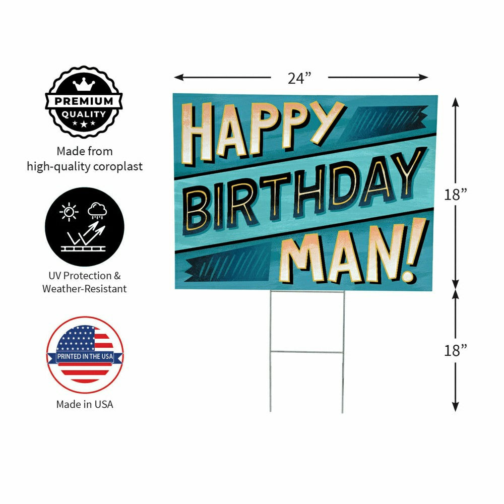Plow & Hearth This Calls For Cake Yard Sign with H-Stake, "Happy Birthday Man!", 24"