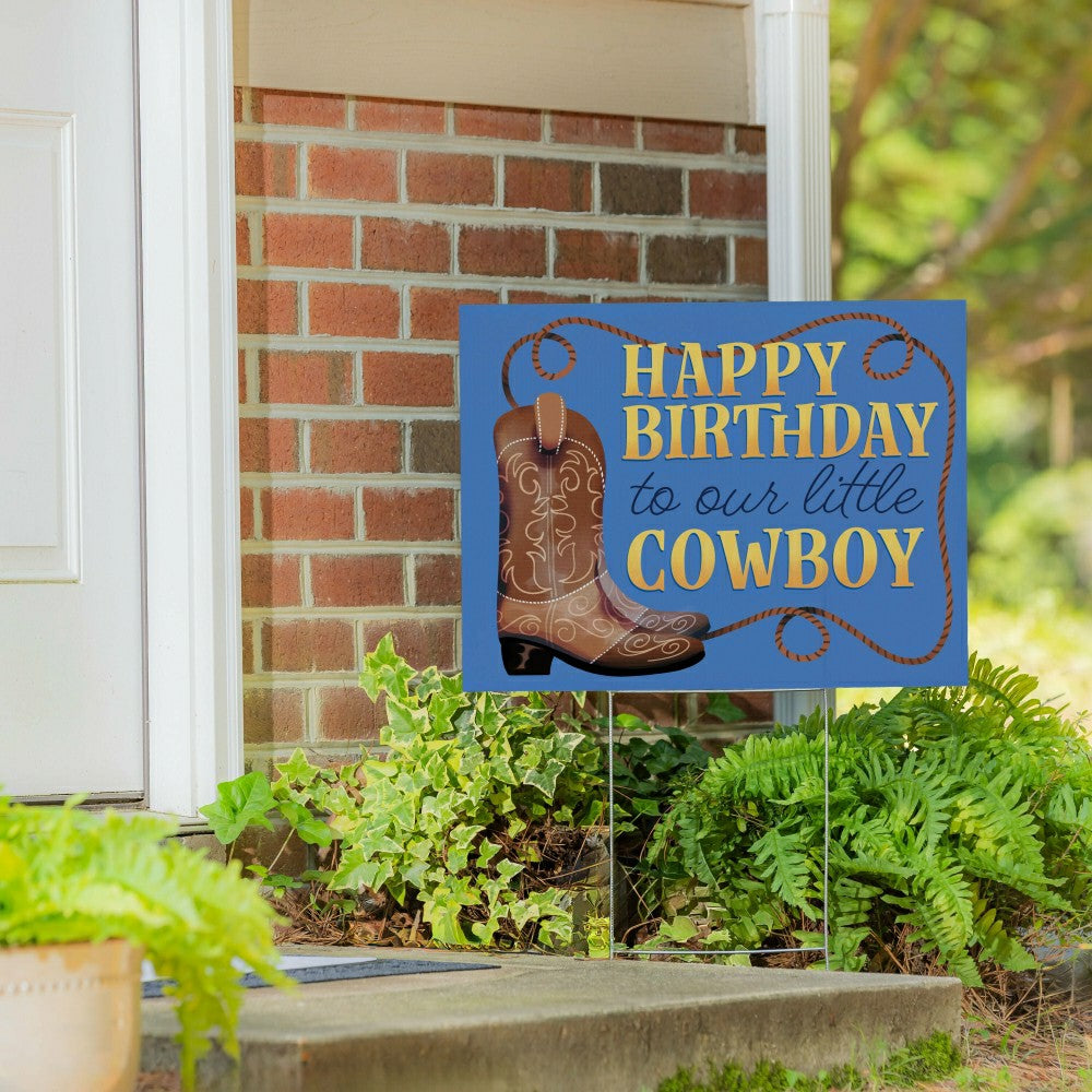 Plow & Hearth This Calls For Cake Yard Sign with H-Stake, "Happy Birthday to our lit