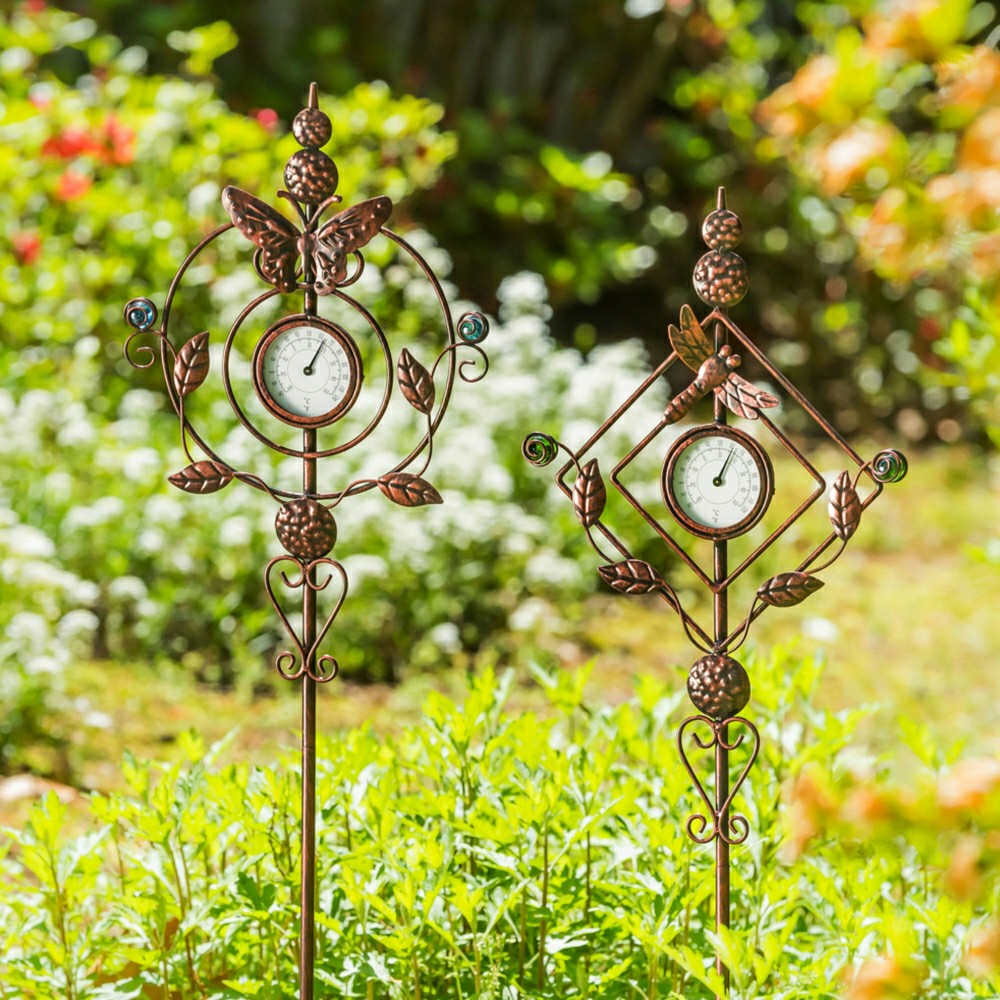 Plow & Hearth 32"H Thermometer Dragonfly Garden Stake