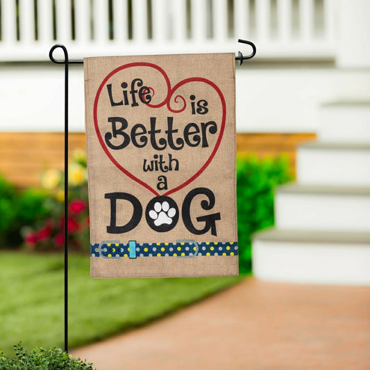 Plow & Hearth Life is Better with a Dog Burlap Garden Flag