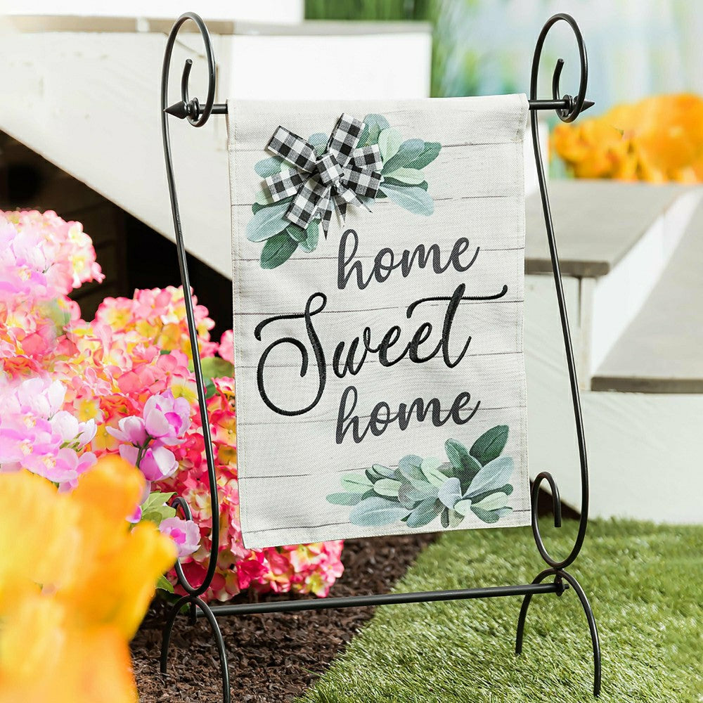Plow & Hearth Home Sweet Home Eucalyptus Burlap Garden Flag