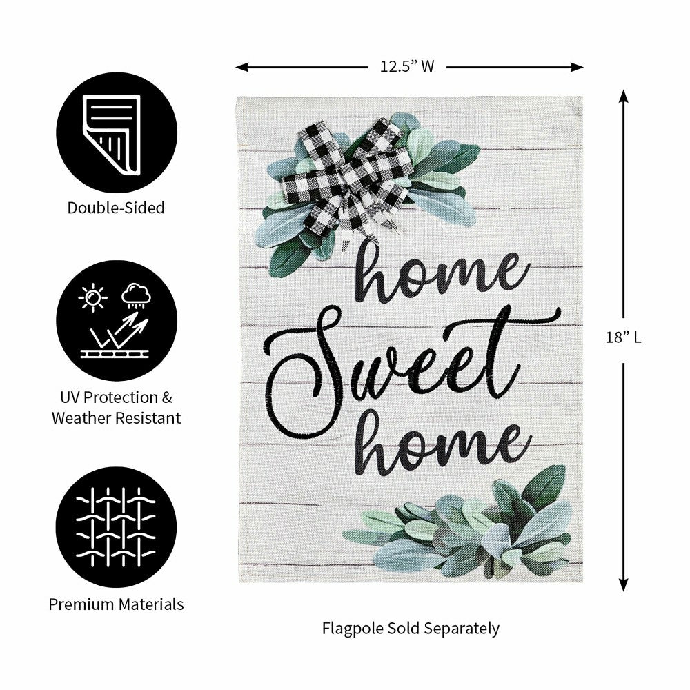 Plow & Hearth Home Sweet Home Eucalyptus Burlap Garden Flag