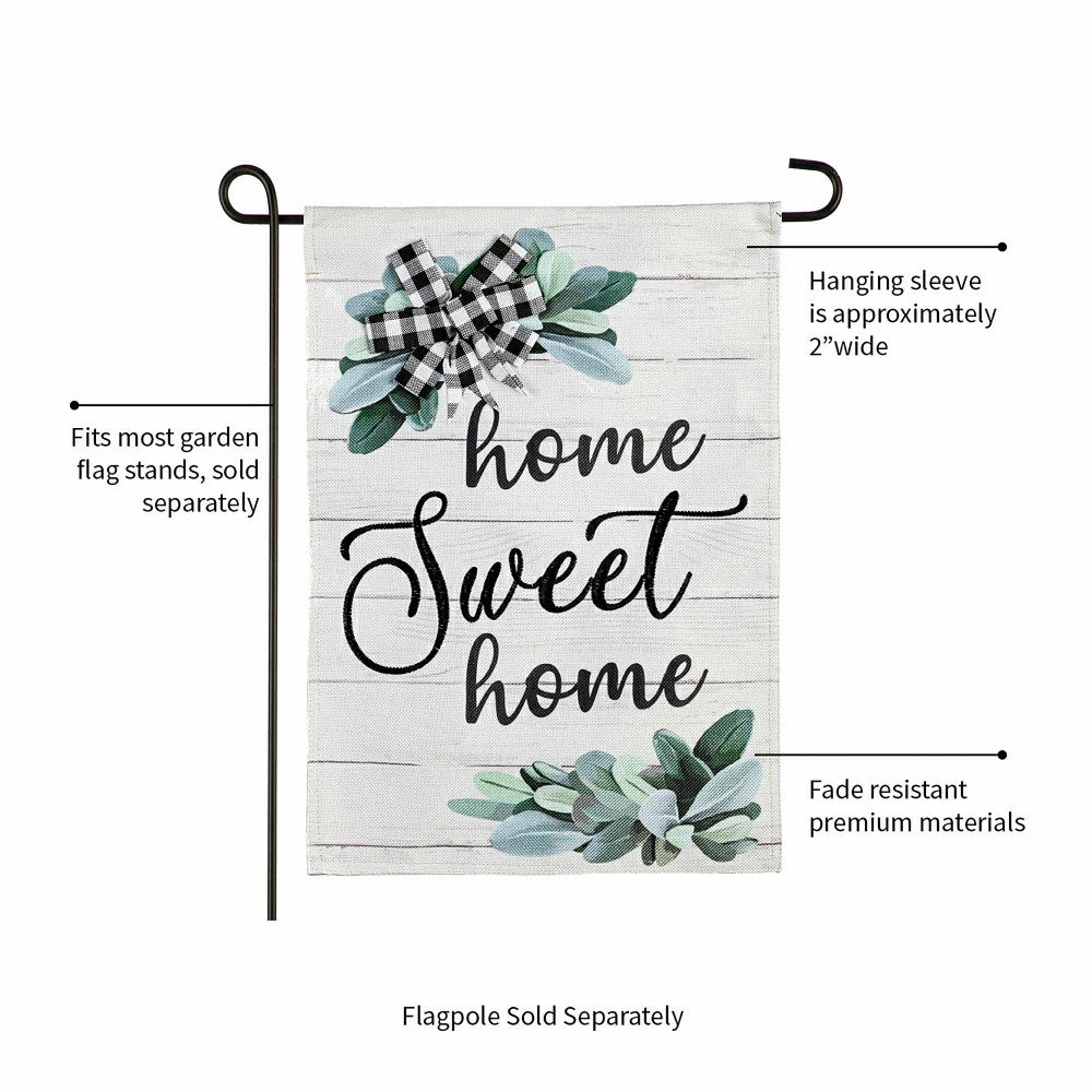 Plow & Hearth Home Sweet Home Eucalyptus Burlap Garden Flag