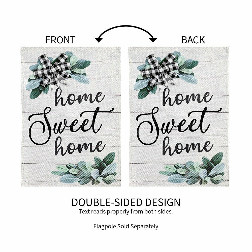 Plow & Hearth Home Sweet Home Eucalyptus Burlap Garden Flag