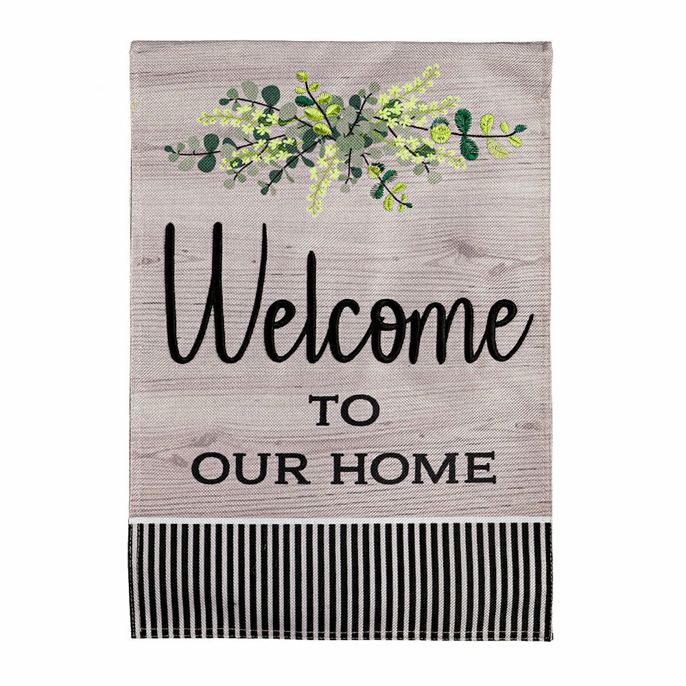 Plow & Hearth Wood Grain Welcome Burlap Garden Flag