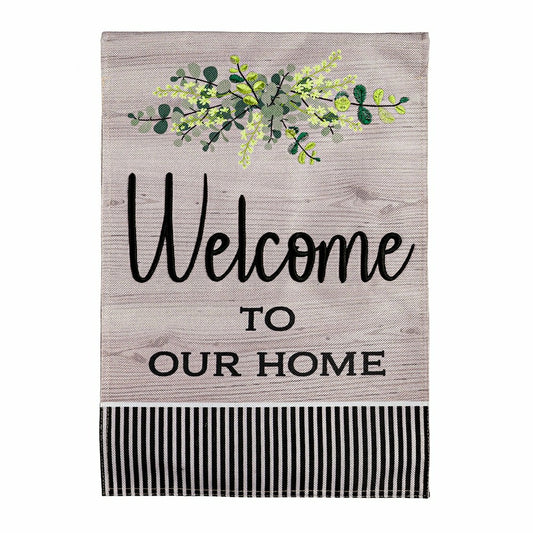 Plow & Hearth Wood Grain Welcome Burlap Garden Flag