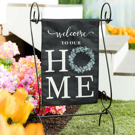 Plow & Hearth “Welcome To Our Home” Eucalyptus Burlap Garden Flag