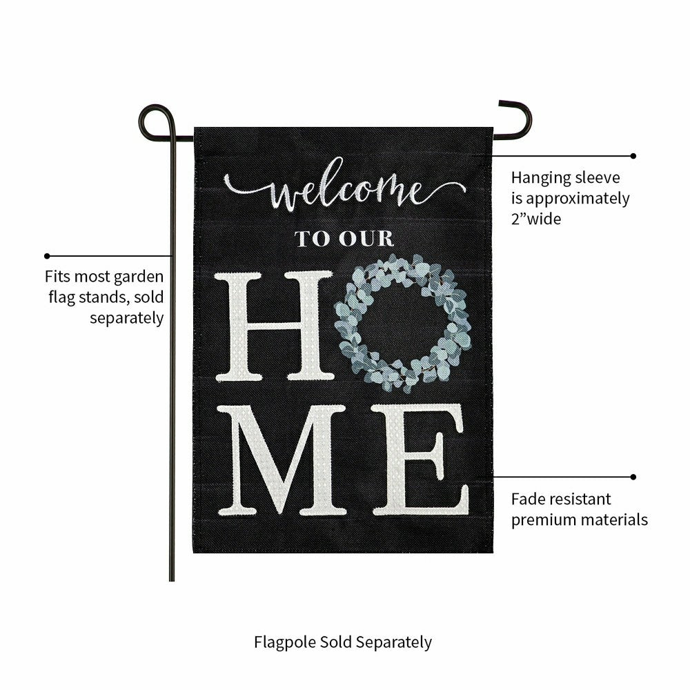 Plow & Hearth “Welcome To Our Home” Eucalyptus Burlap Garden Flag