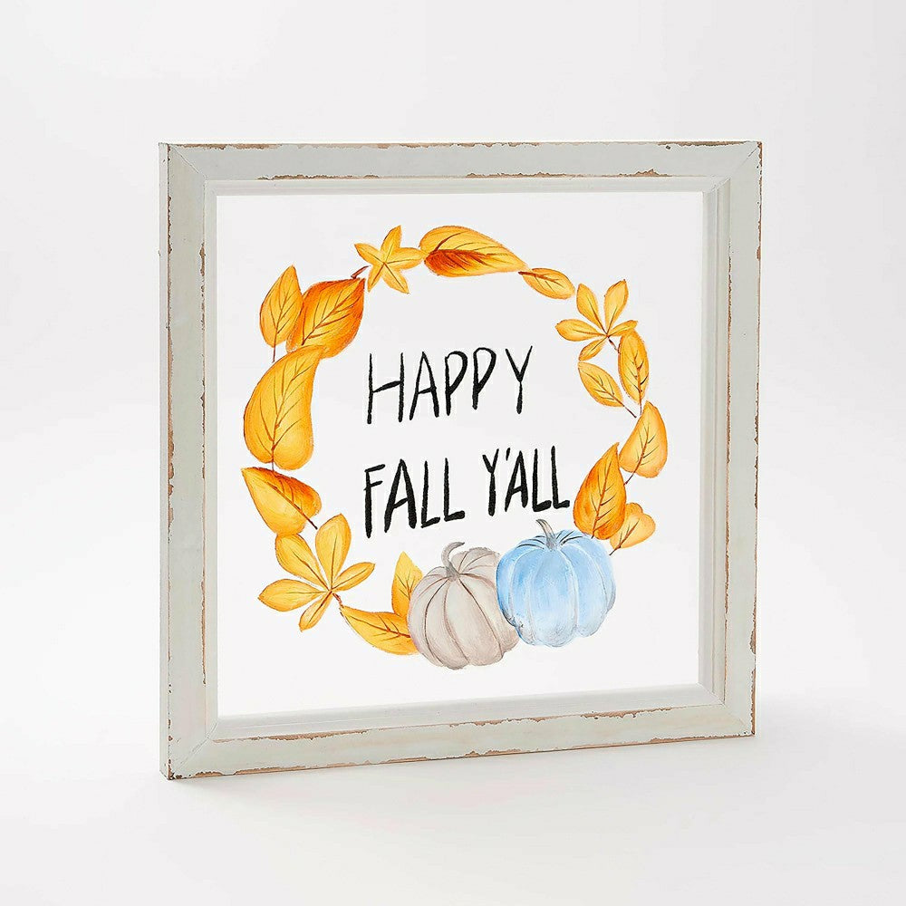 Plow & Hearth Hand Painted Screen Wood Frame Wall Décor, Happy Fall