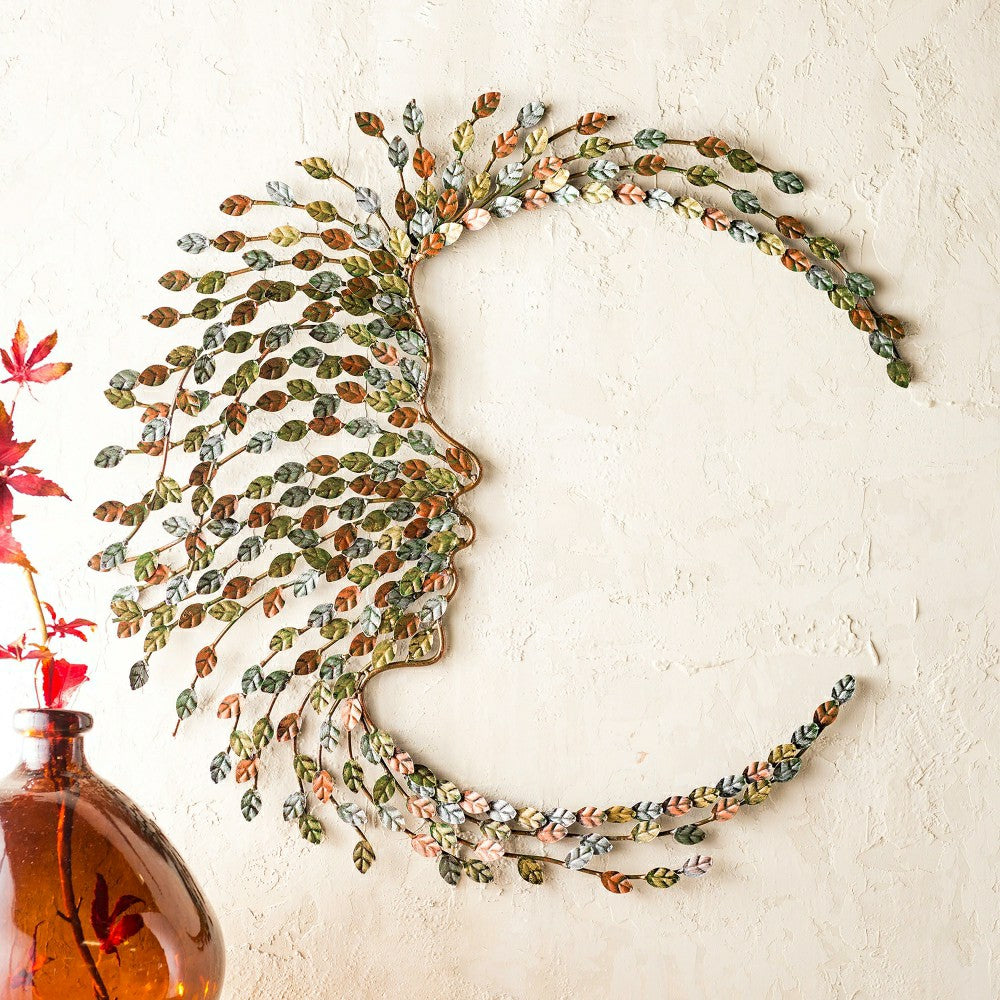 Plow & Hearth Handcrafted Metal Multi-Colored Willow Branch Moon Face Wall Art