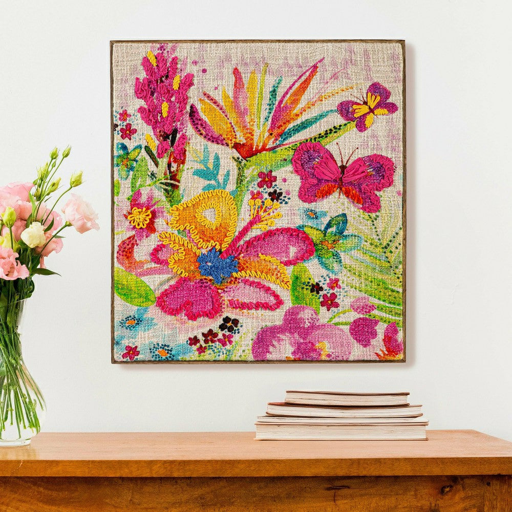 Plow & Hearth Embroidered Floral & Butterfly Wall Art