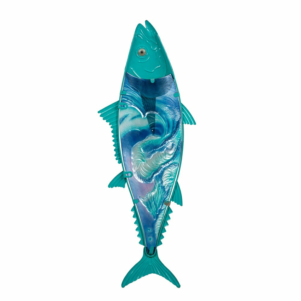 Plow & Hearth Blue Coastal Outdoor Wall Decor, Metal & Glass, Fish with Metallic Fin