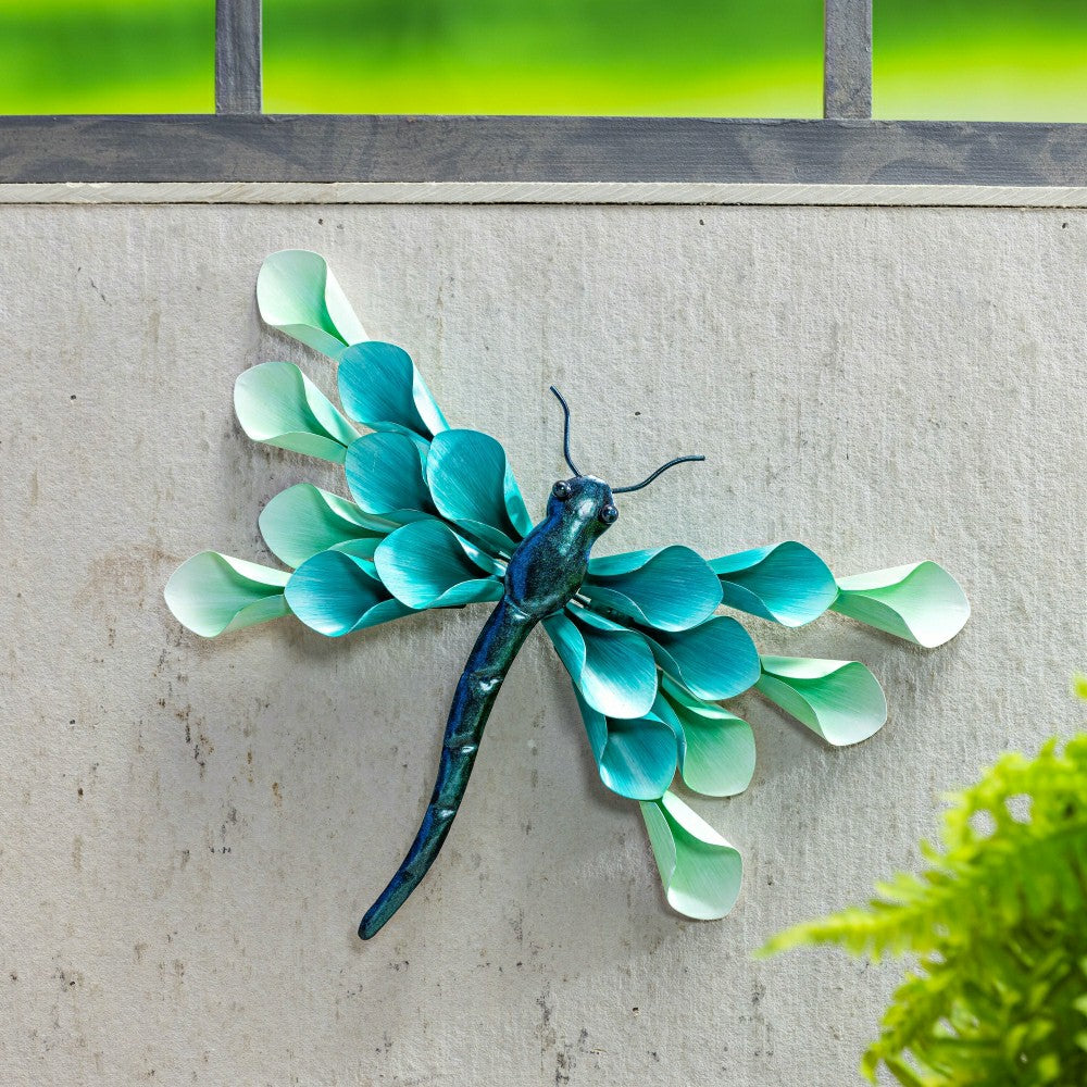 Plow & Hearth Pollinator Garden Outdoor Wall Decor, Metal, Petal Dragonfly Wall Art