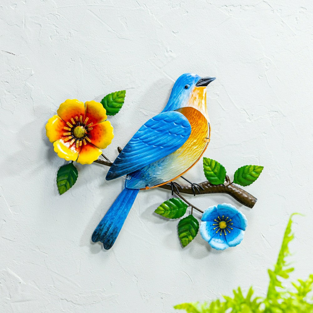Plow & Hearth What She Shed Indoor Wall Decor, Metal & Glass, Bird on Branch Wall Ar