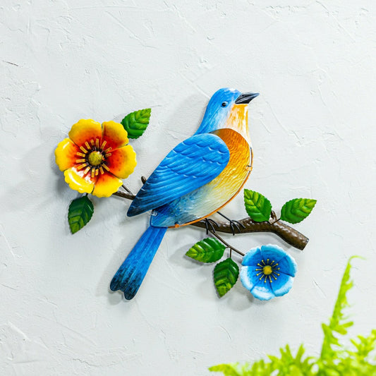 Plow & Hearth What She Shed Indoor Wall Decor, Metal & Glass, Bird on Branch Wall Ar