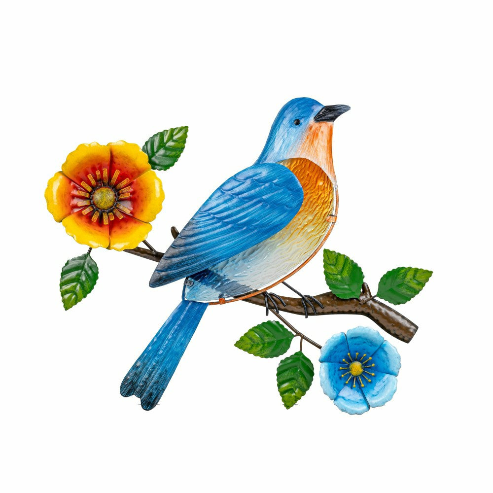 Plow & Hearth What She Shed Indoor Wall Decor, Metal & Glass, Bird on Branch Wall Ar