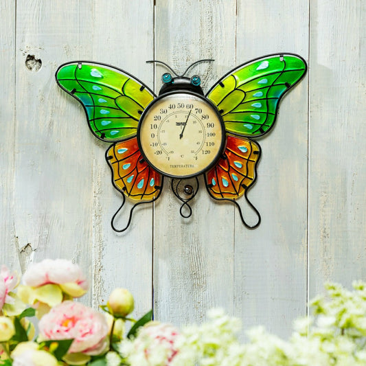 Plow & Hearth Butterfly Metal Outdoor Wall Thermometer, 18"