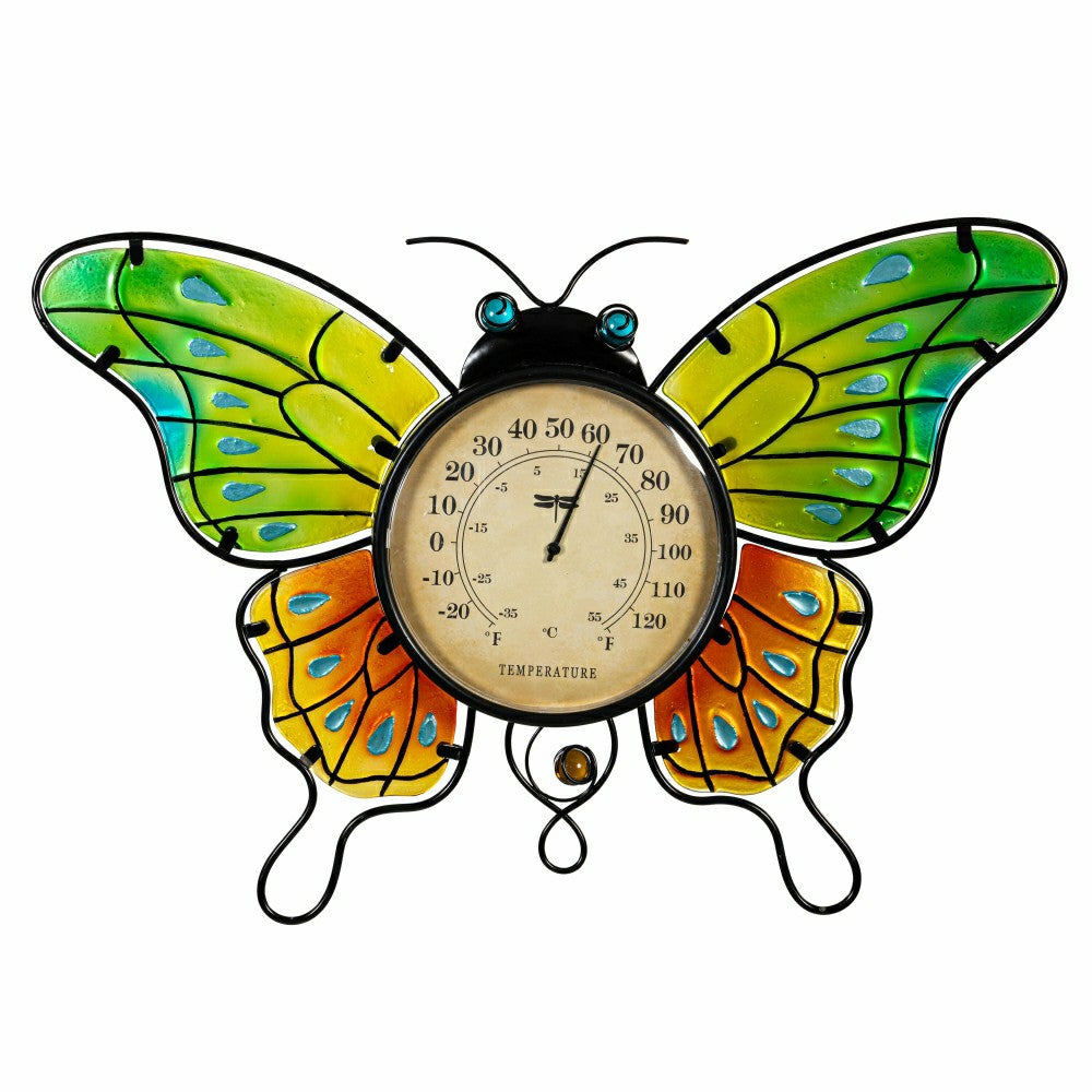 Plow & Hearth Butterfly Metal Outdoor Wall Thermometer, 18"