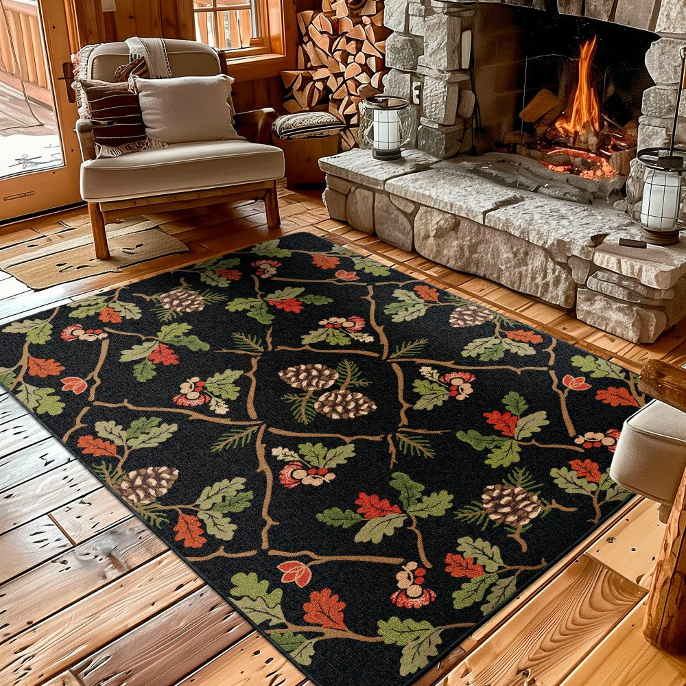 Plow & Hearth Oakwood Pine Cone and Oak Leaf Rug, 2'8" x 3'10"