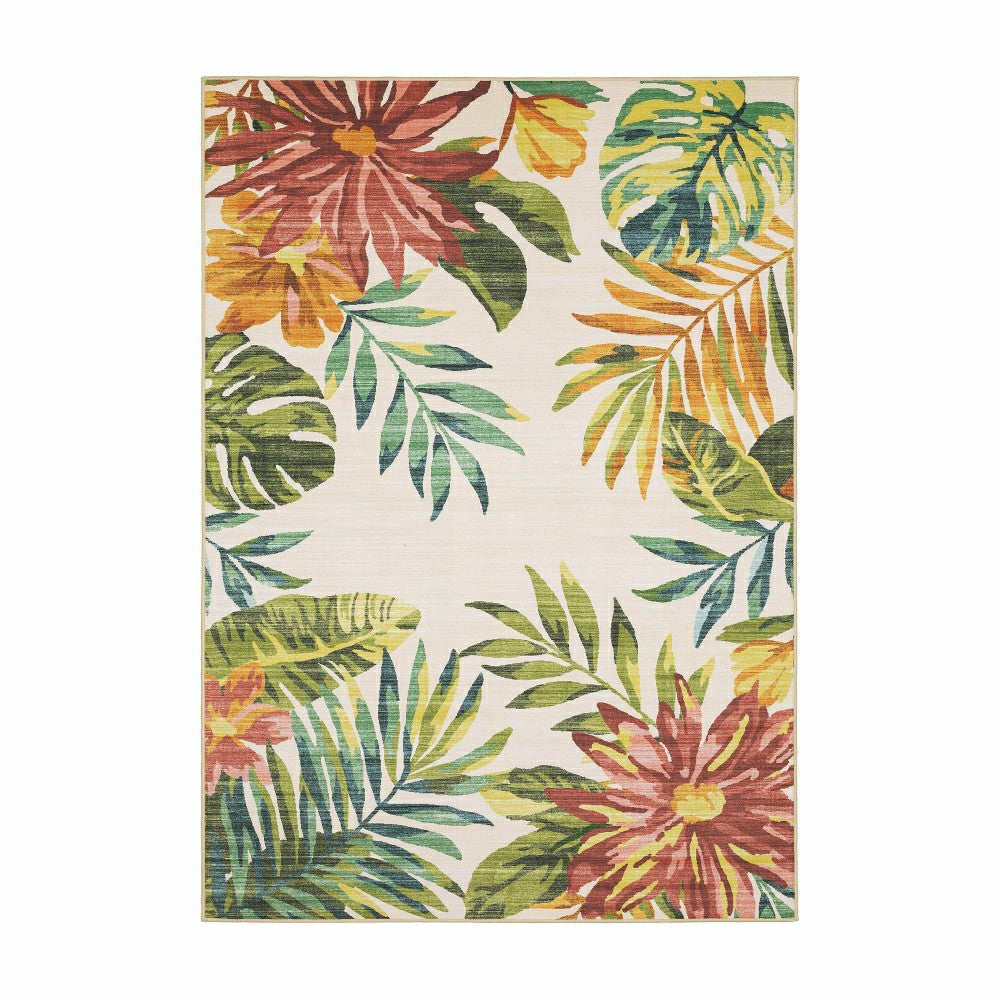 Plow & Hearth Indoor/Outdoor Tropical Flowers Machine Washable Printed Rug