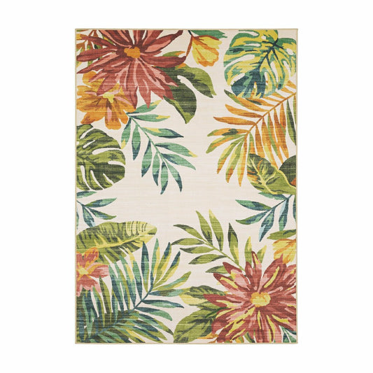 Plow & Hearth Indoor/Outdoor Tropical Flowers Machine Washable Printed Rug