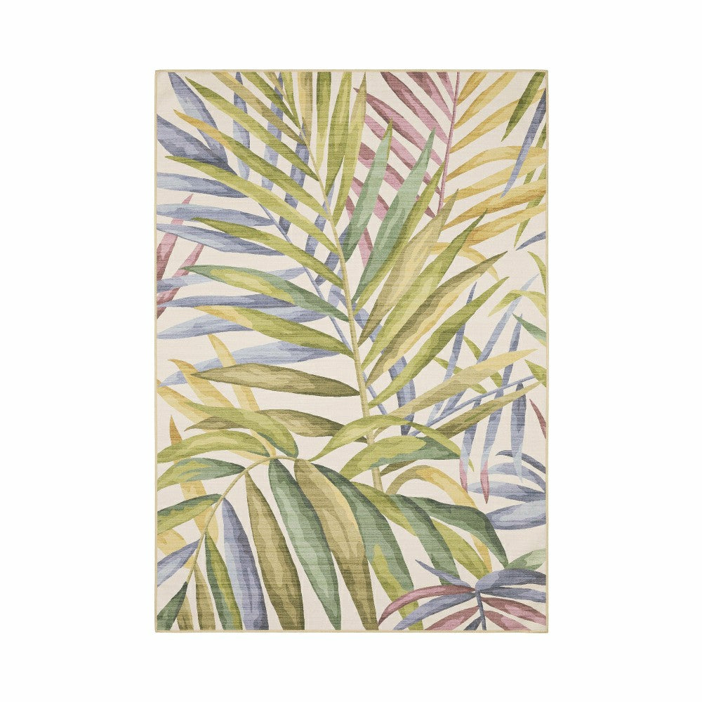 Plow & Hearth Indoor/Outdoor Island Leaves Machine Washable Printed Rug
