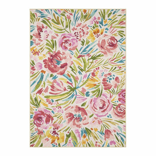 Plow & Hearth Indoor/Outdoor Machine Washable Spring Flowers Rug