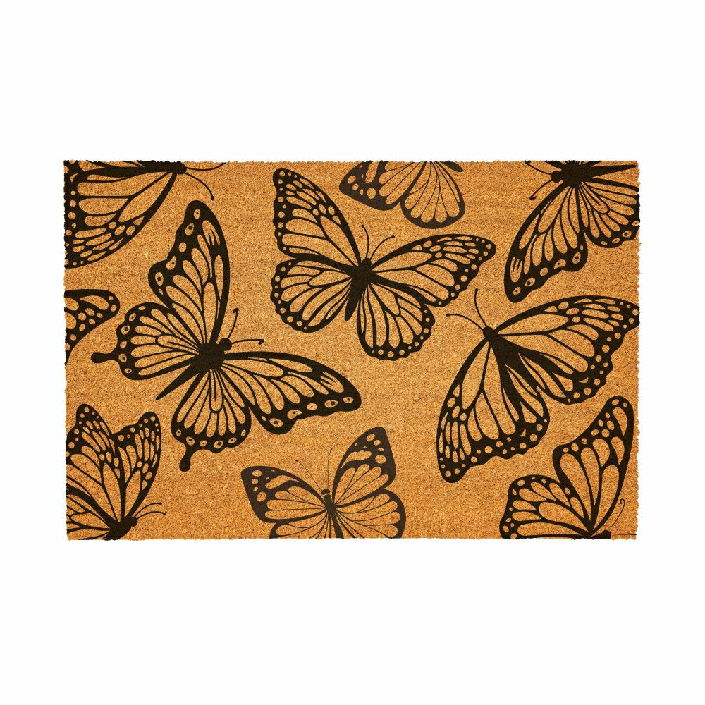 Plow & Hearth Grateful Gatherings Monarch Butterfly Coir Mat, 36"x24"
