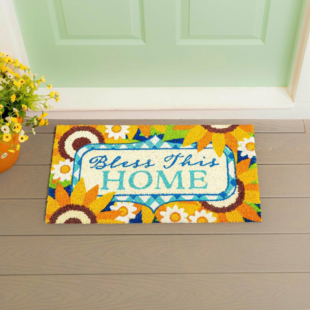 Plow & Hearth Bless this Home Sunflowers Coir Mat