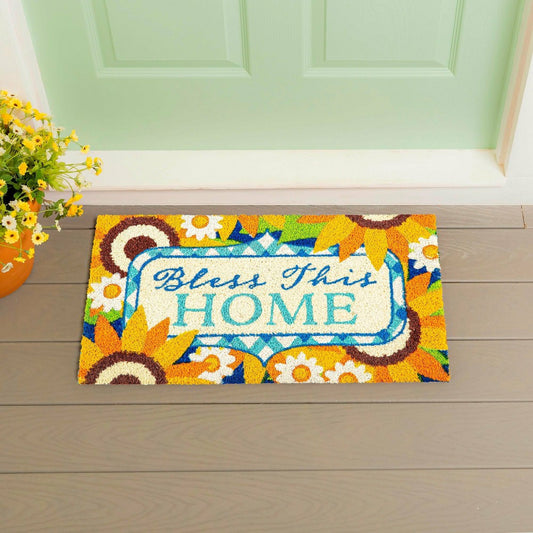 Plow & Hearth Bless this Home Sunflowers Coir Mat