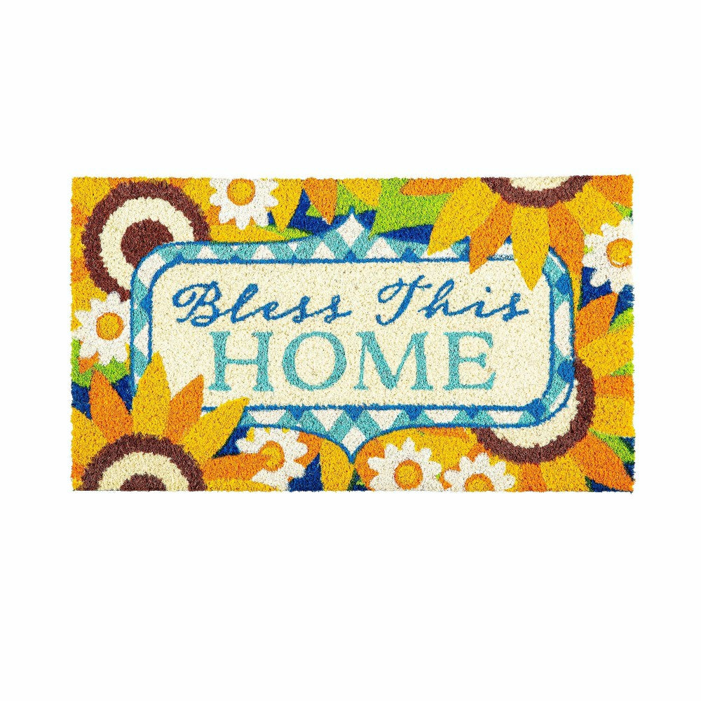 Plow & Hearth Bless this Home Sunflowers Coir Mat