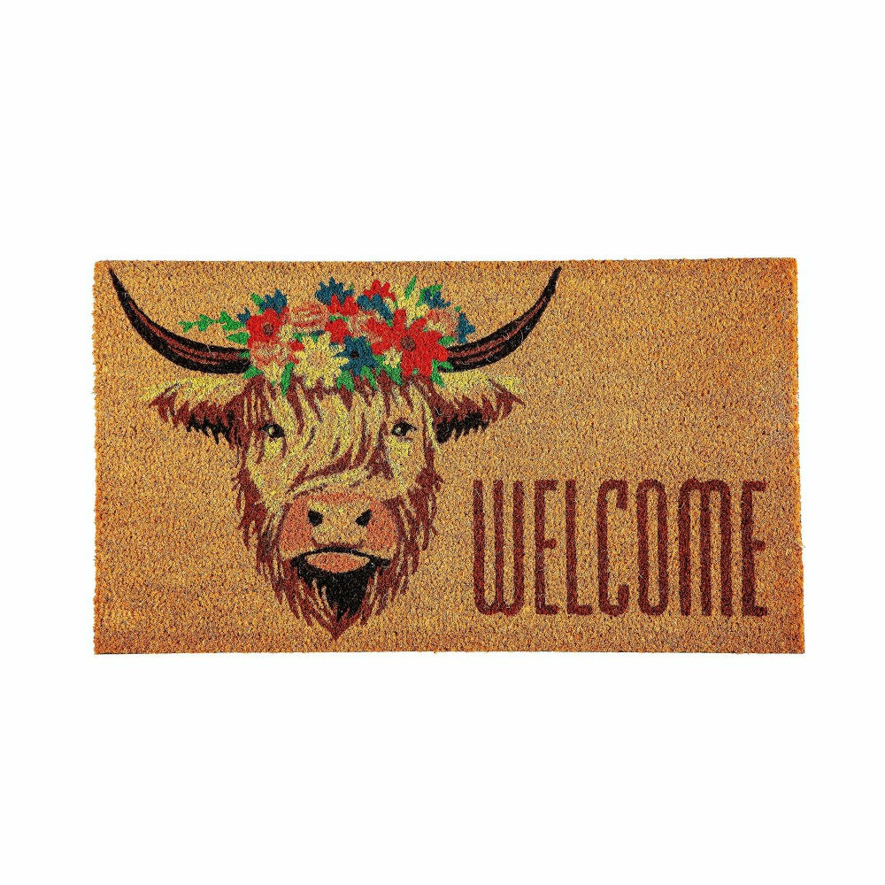 Plow & Hearth Hillside Pasture Highland Cow Welcome Coir Mat
