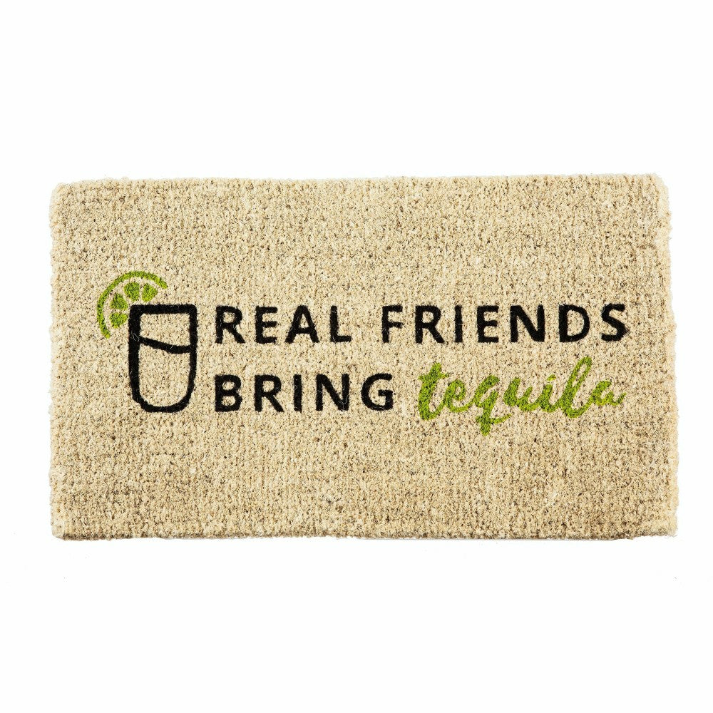 Plow & Hearth Real Friends Bring Tequila Woven Back Coir Mat