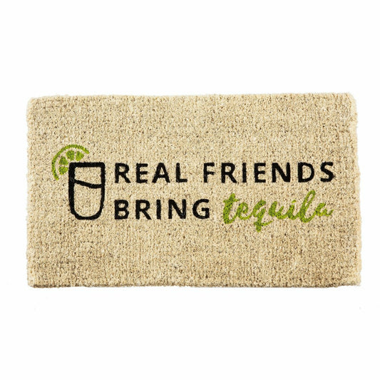 Plow & Hearth Real Friends Bring Tequila Woven Back Coir Mat