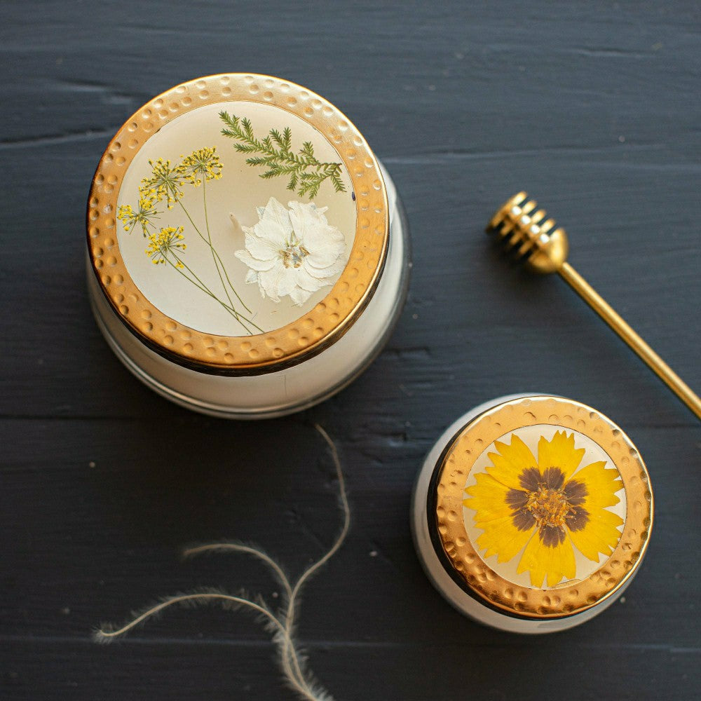 Plow & Hearth Accent Pressed Floral Candle - Honey Tobacco