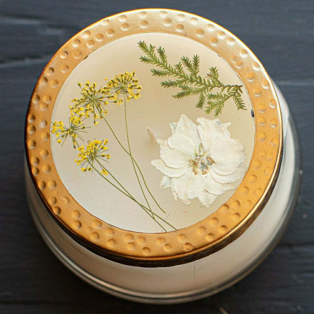 Plow & Hearth Accent Pressed Floral Candle - Honey Tobacco