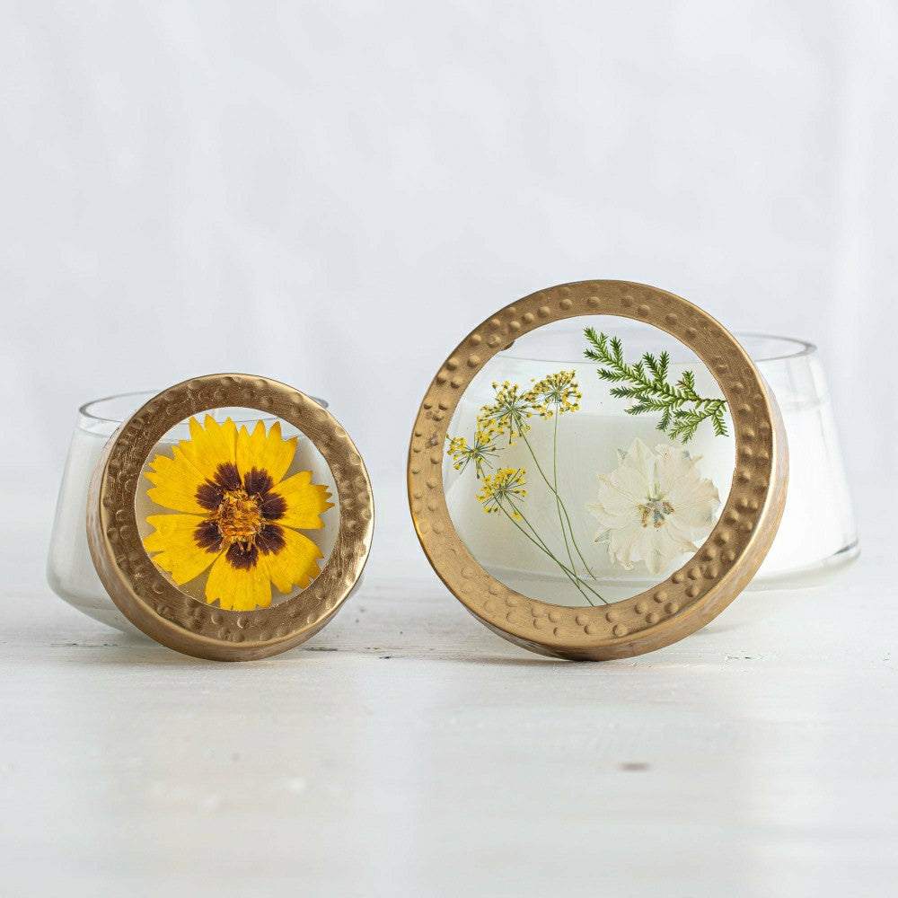 Plow & Hearth Accent Pressed Floral Candle - Honey Tobacco