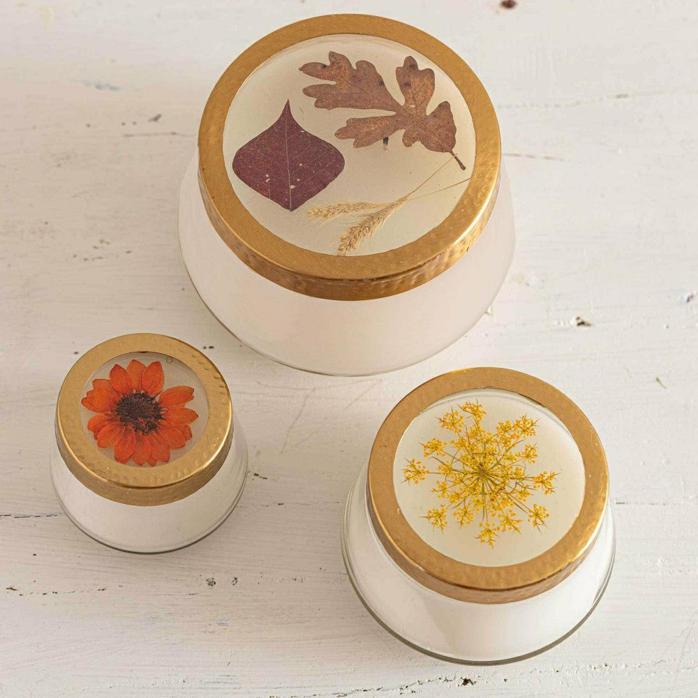 Plow & Hearth Accent Pressed Floral Candle - Harvest Pumpkin