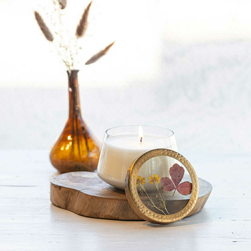 Plow & Hearth Accent Pressed Floral Candle - Harvest Pumpkin