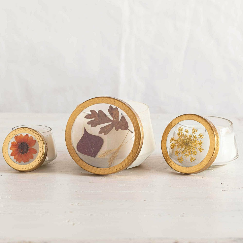 Plow & Hearth Harvest Pumpkin Large Pressed Floral Candle
