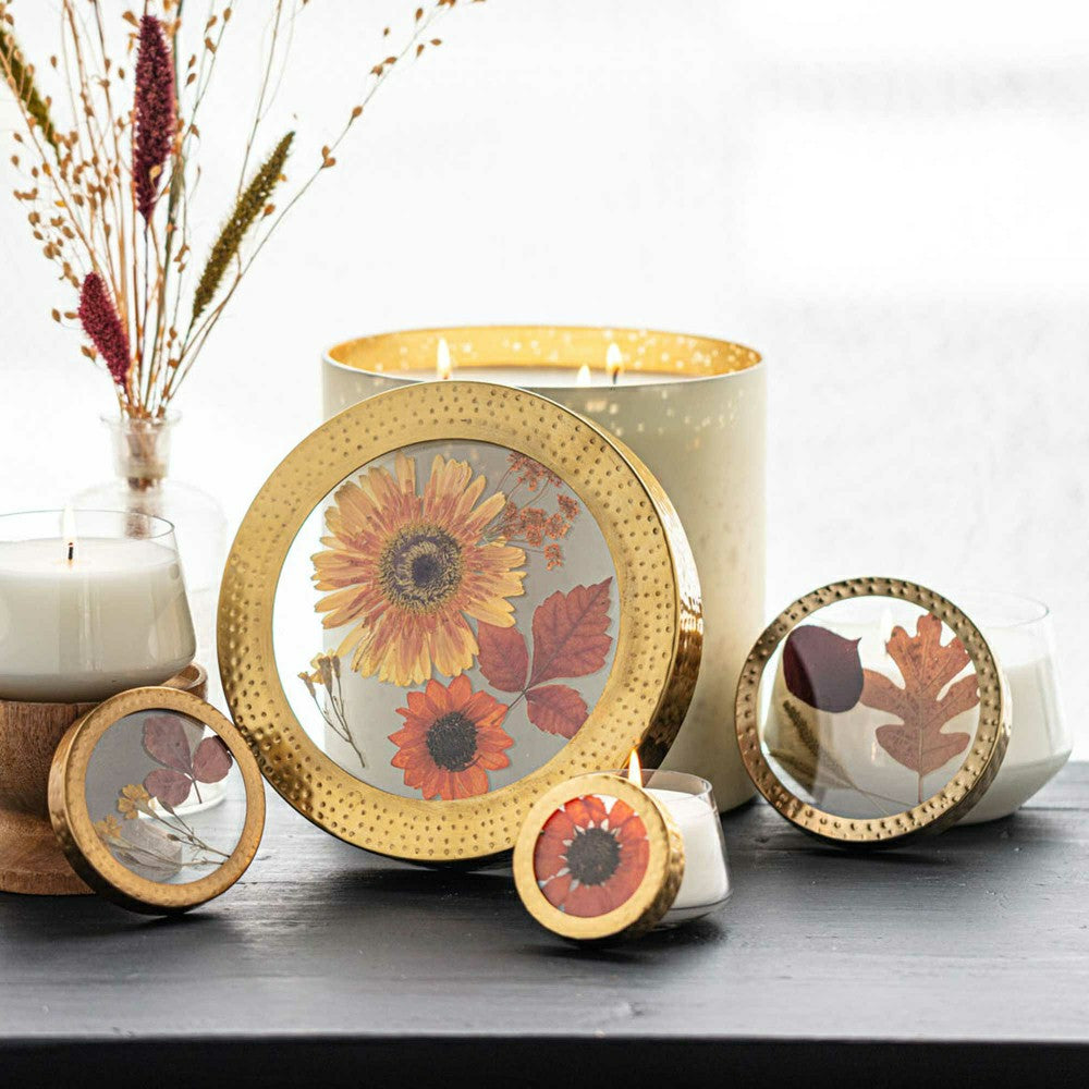 Plow & Hearth Harvest Pumpkin Large Pressed Floral Candle