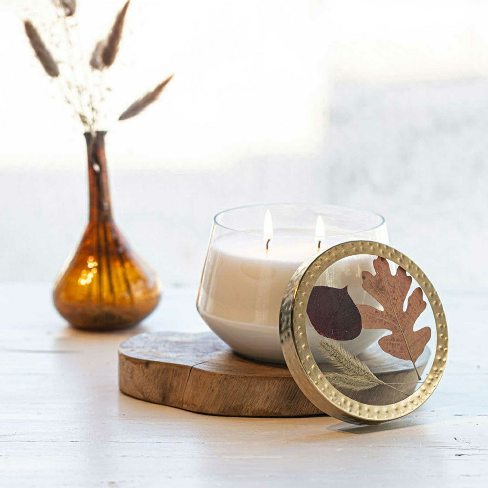 Plow & Hearth Harvest Pumpkin Large Pressed Floral Candle