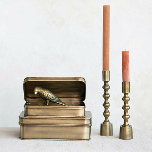 Plow & Hearth Taper Candle Holders, Antique Gold Finish, Set of 2