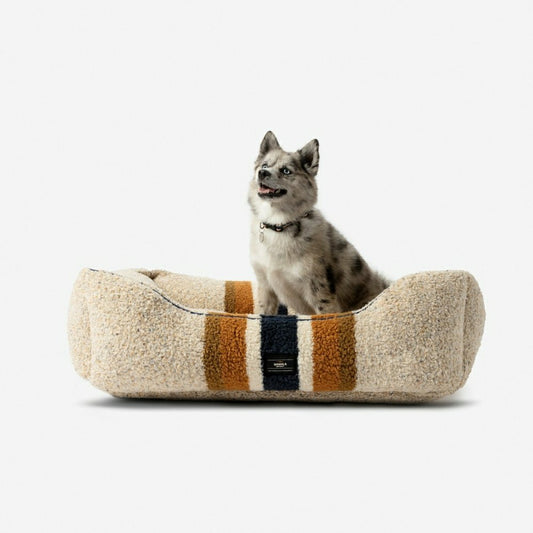 Plow & Hearth Shinola Brand Stripe Kuddle Berber Dog Bed Oatmeal