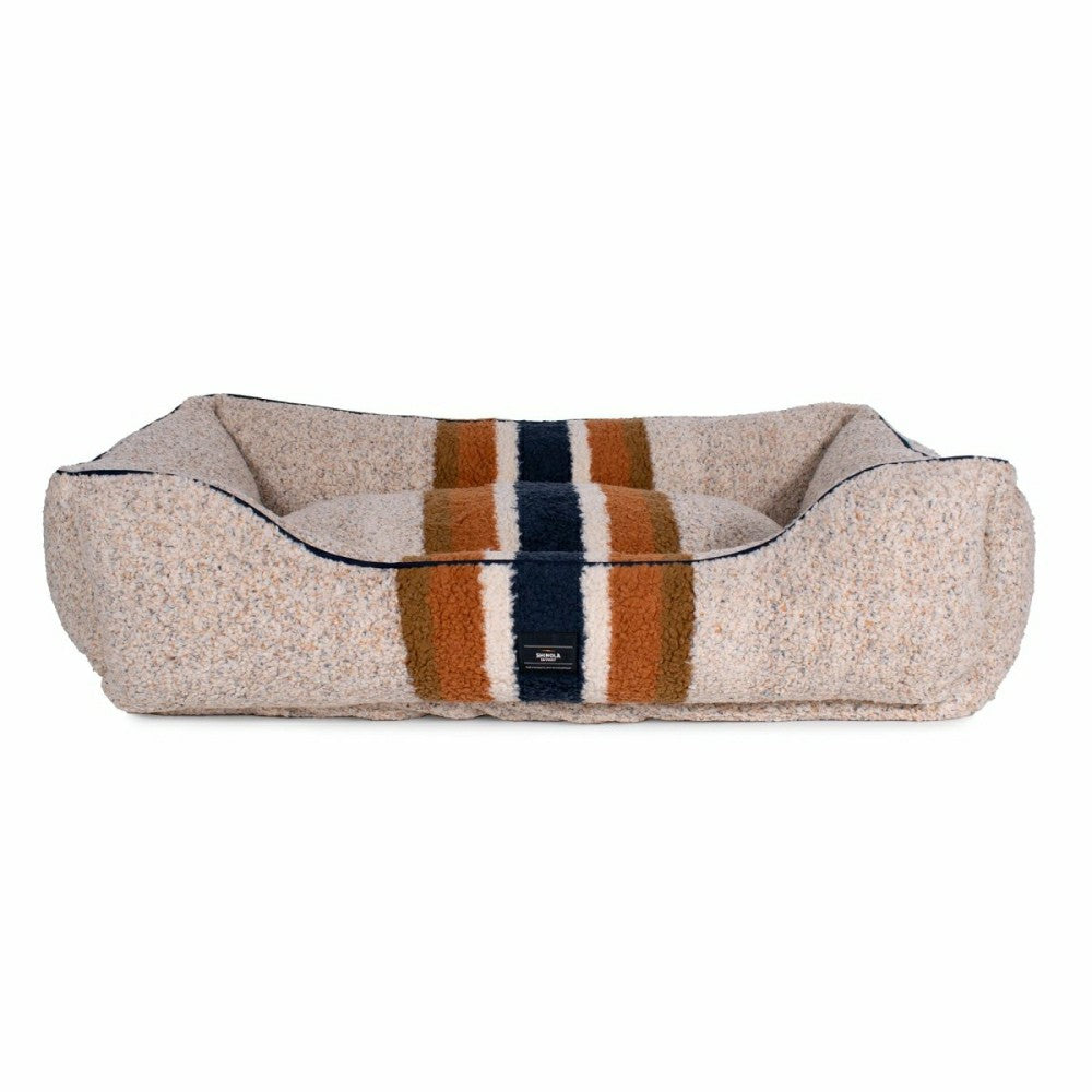 Plow & Hearth Shinola Brand Stripe Kuddle Berber Dog Bed Oatmeal